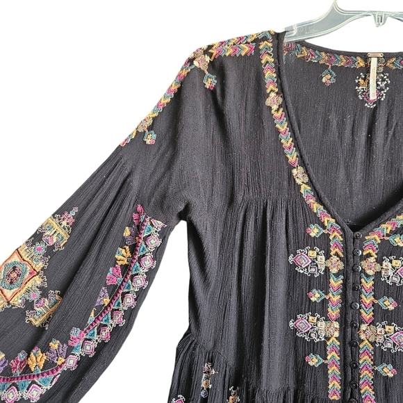 Free People | Arianna Embroidered Tunic in Black - Size XS Boho Fairy - Picture 6 of 16